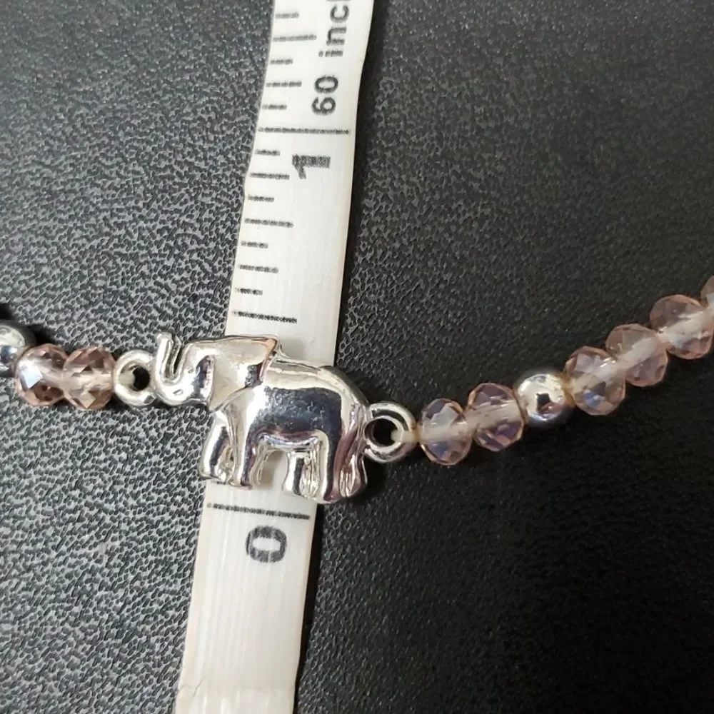 Pink glass beaded elephant bracelet 6.75